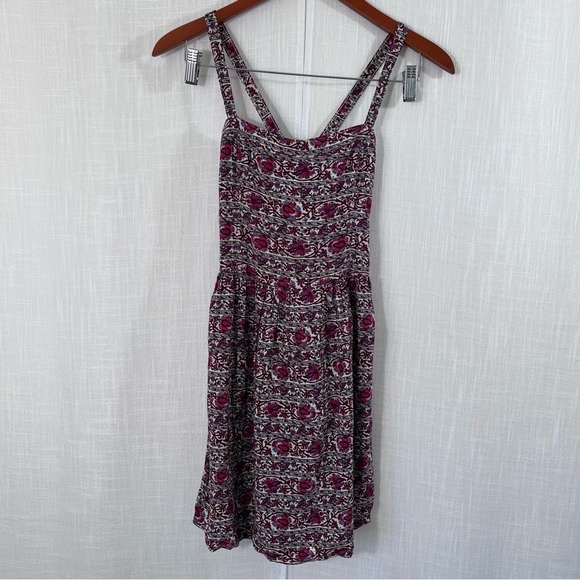 Abercrombie & Fitch Floral Paisley Boho Smocked Criss Cross Back Mini Dress Sz M - Picture 1 of 11